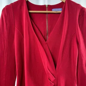 Vivienne Vivienne Tam Long Sleeve V Neck Bodycon Dress in Red Size Medium‎ thumbnail 2