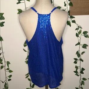 Double Lined Blue Sequin Flowy Tank Top Size M thumbnail 2