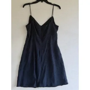 JSC Vintage 90s Black Beaded Floral Mini Dress Spaghetti Strap Size 14 Wrap Neck thumbnail 12