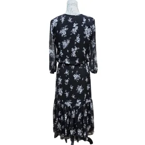 Lauren Ralph Lauren Black White Floral Georgette Tiered Midi Dress Size 2 thumbnail 4