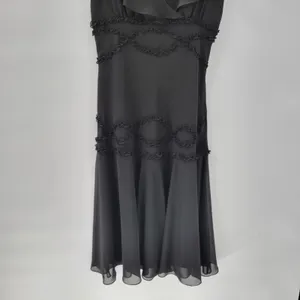 VTG Liz & Co Cocktail Dress Womens 8 Black Ruffled Detail V-Neck Flutter Sleeve thumbnail 9