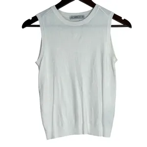 Zara Ribbed Hem Soft Knit Sleeveless Crew Neck Stretch Tank Top Small White thumbnail 2