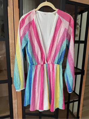 Amazon Sequined romper lover taylor swift unicorn pastel striped rainbow Gabrielle thumbnail 10