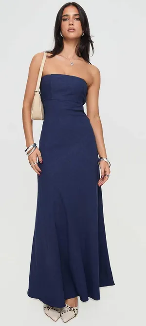 Princess Polly Yahir Strapless Maxi Dress Navy thumbnail 1
