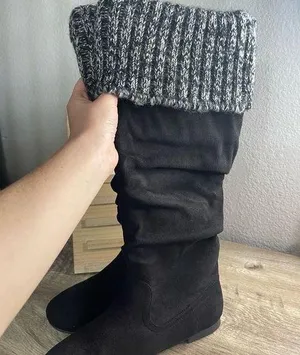 Shiekh Black Tall Suede Boots thumbnail 1