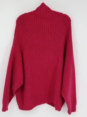Free People Oversized Cowl Neck Sweater Fuchsia Pink Chunky Knit Slouchy Medium thumbnail 10
