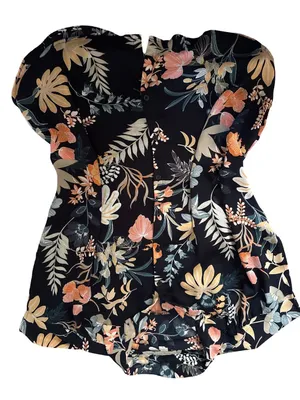LOFT Black Floral Short-Sleeve Button-Front Blouse thumbnail 1