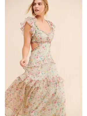 ASTR the Label Mable Dress in Light Green Floral Small New Womens Long Maxi thumbnail 14