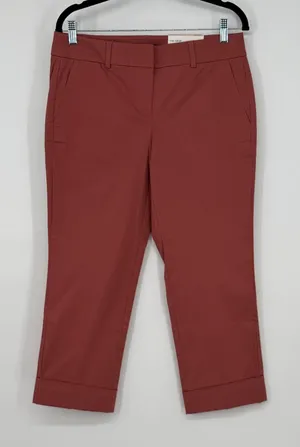 Ann Taylor Factory The Crop Mid‎ Rise Slim Leg Pants Dark Rose 4P Petite NWT thumbnail 1