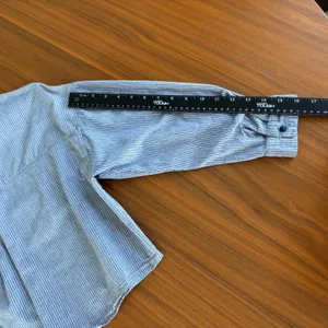 Kou Yuan Striped Button Down Shirt M Blue Pinstripe Cropped Academia Preppy Fall thumbnail 8