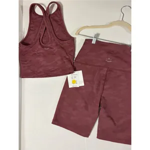 NWT new $142 beyond yoga s shorts xs top set dark pink camo mauve thumbnail 5