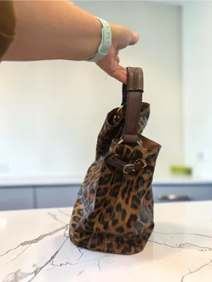 Animal Print Shoulder Bag Boho Chic Brown Trim Magnetic Snap thumbnail 6