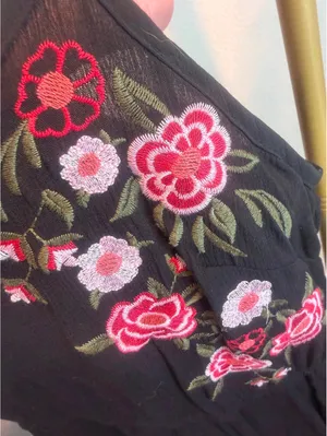 Size M Black Maxi Dress with Floral Embroidery thumbnail 4