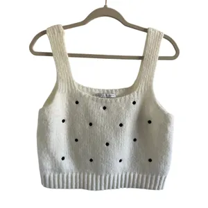English Factory Polka Dot Knit Sweater Tank Cream with Black Sleeveless Large thumbnail 2