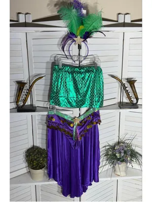 Vintage mermaid queen Halloween costume top bodysuit dress headband beaded L thumbnail 2
