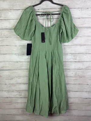 Lulus Heavenly Energy Sage Textured Puff Sleeve Pleated Midi Dress Size Small thumbnail 6