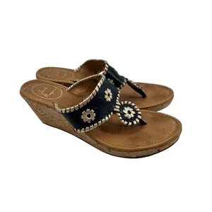 Jack Rogers Marbella navy blue leather cork wedge thong flip flop sandal size 8 thumbnail 2