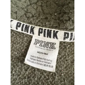 PINK Victoria's Secret Sherpa Quarter Zip Pullover‎ Fleece Sweatshirt Green M thumbnail 3