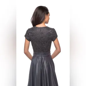La Femme 26447 Two Tone Satin A-Line V-Neck Gown Platinum Silver Gray thumbnail 5