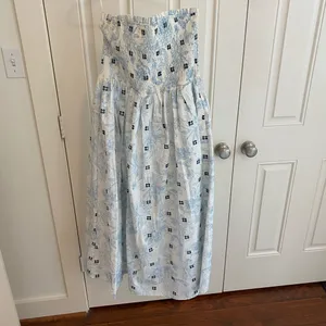 The Impeccable Pig Blue & White Floral Smocked Strapless Maxi Dress thumbnail 4