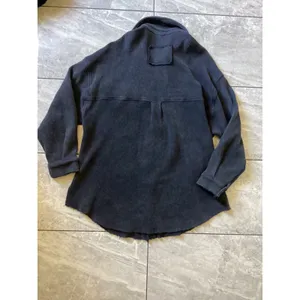 POL Womens Waffle Knit Shacket Charcoal Gray Contrast Pocket Cotton Shirt Jacket thumbnail 6
