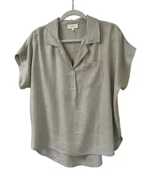 Bohme linen blend pullover top beige sz medium thumbnail 1