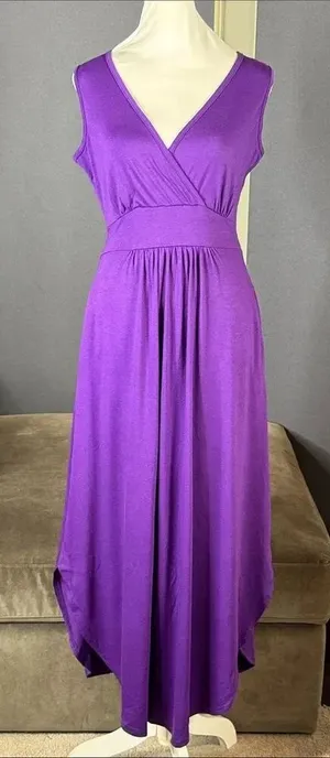 Women’s Woosea Sleeveless Purple V-Neck Maxi Dress Pockets Size S NWT thumbnail 1