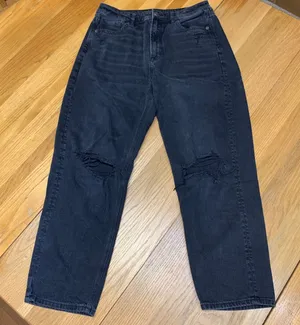 American Eagle Mom Straight‎ Distressed Jeans Washed Black Size 10 Regular Rip thumbnail 1