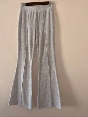 Aerie Groove-On Rib Velour Flare Pant Grey Size XS Regular thumbnail 3