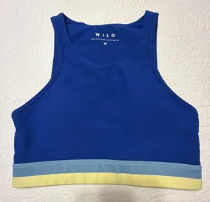 WILO Blue Sports Bra with Pastel Stripe Detail thumbnail 1