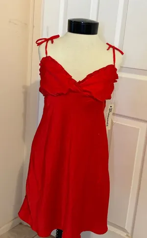 No Boundaries Red Satin Chemise with Tie Straps thumbnail 1