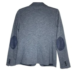 LOFT Blue/ Gray Herringbone Blazer with Navy Elbow Patches Size 6 thumbnail 4