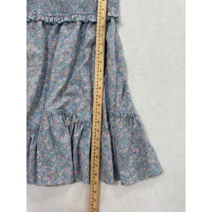 Light Blue Floral Smocked Mini Dress Ruffle Sleeve Women Small H2F367‎ thumbnail 3