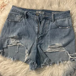 Rewash Blue Distressed Jean Shorts High-Waisted Frayed Hem thumbnail 1