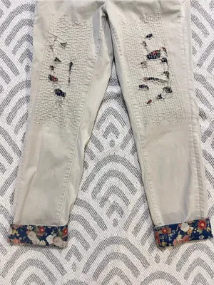 ANTHROPOLOGIE // CHINO Khaki Relaxed Floral Patched Distressed Chino Pants 28 thumbnail 3