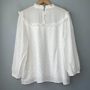 Draper James Ruffled Peasant Top Size XL White Metallic Gold Romantic Holiday thumbnail 4