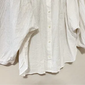 Madewell White Shimmer Stripe Button-Down Peasant Top thumbnail 4