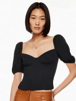 Aritzia Wilfred Novella Short Sleeve Blouse in Black thumbnail 1