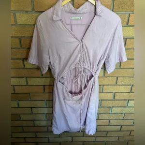 Abercrombie & Fitch Lilac Collared Linen Blend Wrap Mini Dress Size MT thumbnail 2