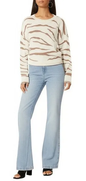 LE LIS Womens Sweater Size S‎ White Brown Pullover Knit Tiger Print Chic thumbnail 1