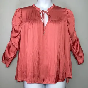 Express Size XL Silky Salmon Pink Ruched 3/4 Sleeve Top Romantic Office Siren thumbnail 1