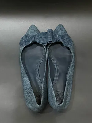 TORY BURCH Rosalind Navy Blue Denim Print Textured Suede Ballet Flats Size 8M thumbnail 6