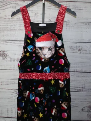 Love On A Hanger Women's Black Christmas Kitty Cat Velour Overalls Size Medium thumbnail 3