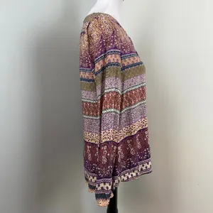 Crosby Mixed Print Long Sleeve Rayon Peasant Blouse Medium Purple thumbnail 5