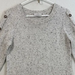 LOFT Heather Gray Long Sleeve Dress with Button Details thumbnail 3