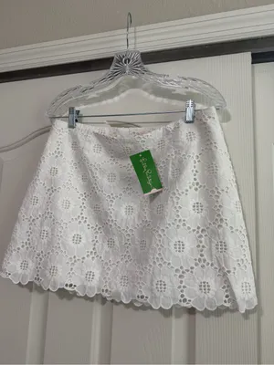 NWT Lilly Pulitzer Tate Skirt White Eyelet Lace in Resort White thumbnail 3