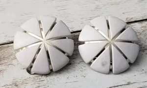Vintage Clip On Earrings - Slightly Off White & Gold Tone Circle thumbnail 1