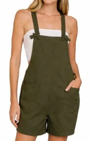 Zenana Army Green Shorts Knotted Overalls Romper Size Small thumbnail 1