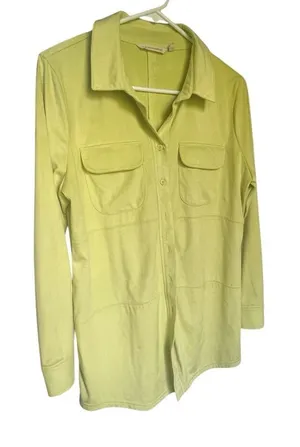 Soft Surroundings Chartreuse Green Polyester Suede Button Front Tunic Top M thumbnail 1