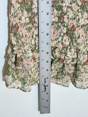 Karlie Green and Peach Floral Smocked Mini Dress Size Small thumbnail 8